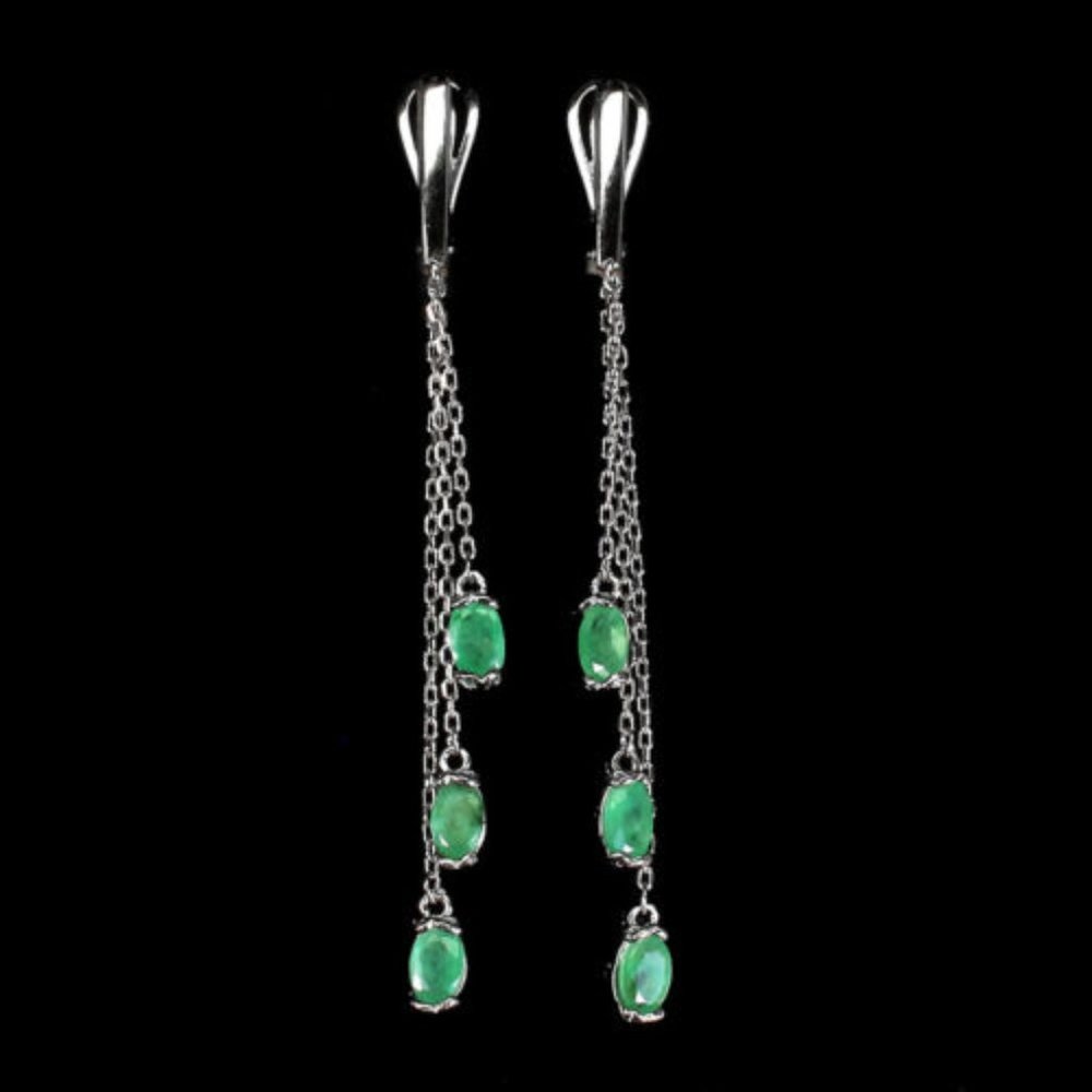 Natural Green Emerald .925 Silver Drop Dangle Earrings